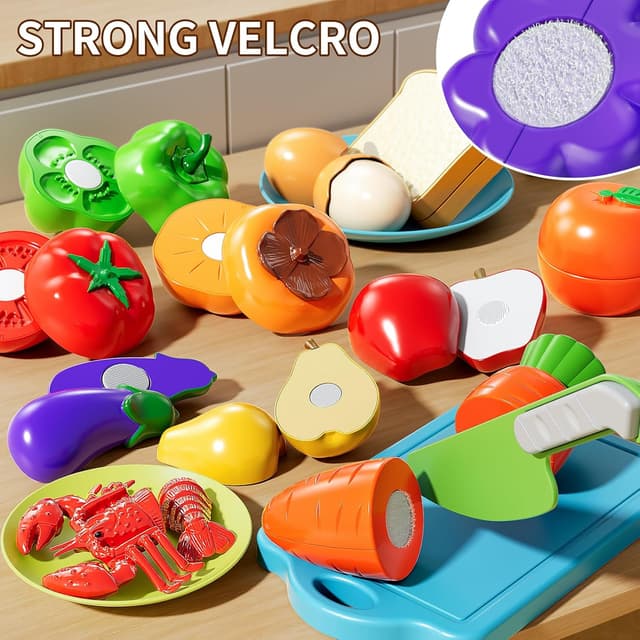 Detalle de NIPLOOOW Play Food Set for Kids (35-Piece Cutting & Color Sorting Pretend Food)