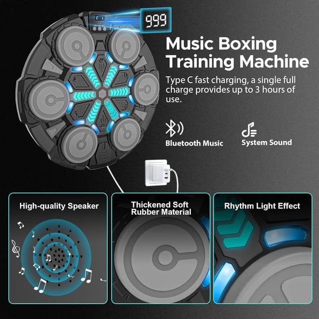 Detalle 2 de Music Boxing Machine Bluetooth Punching Pad for Kids 🥊