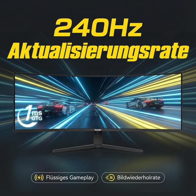 Detalle de Gawfolk 49 Zoll Curved Gaming Monitor mit 240 Hz, Dual QHD (5120x1440) und 32:9 Ultra-Wide – 1500R, PBP/PIP, VA