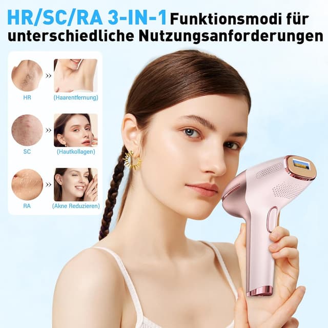 Detalle 2 de ASOINNE Épilateur Lumière Pulsée IPL avec fonction de refroidissement, 9 niveaux d’intensité (rose)