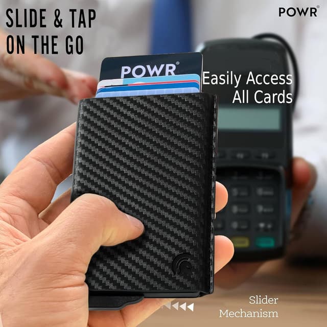 Detalle de POWR Carbon Fibre Metal Card Holder slim RFID wallet 💳