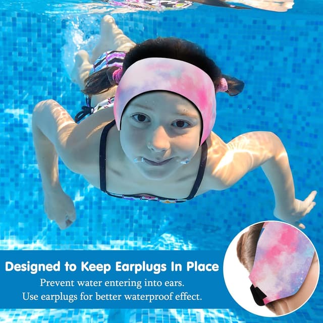 Detalle de HeySplash Elastic Swimming Ear Band – Adjustable Neoprene Headband for Kids (waterproof ear protection)