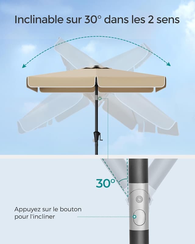 Thumbnail 4 de SONGMICS Parasol rectangulaire 200 x 150 cm avec UPF 50+ et inclinaison 30° (sans pied)