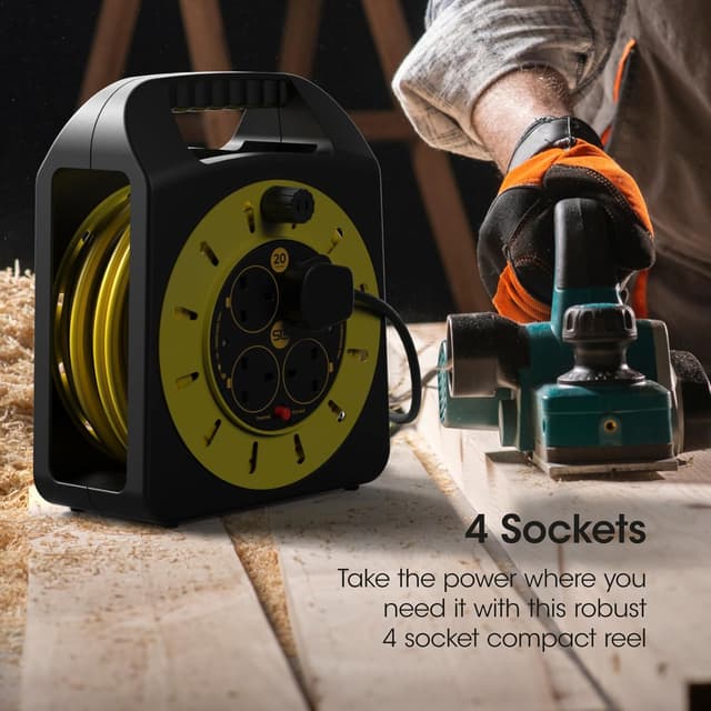Detalle de SLx Trade 20m 4 Socket Extension Reel with Thermal Cut Out (13A Fused UK Plug)