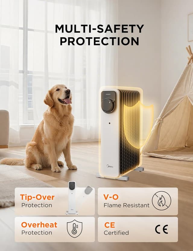 Thumbnail 5 de Midea Oil Filled Radiator 2300W, 11‑fin heater 🏠