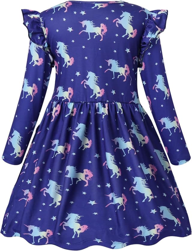 Detalle de VASCHY robe fille en coton imprimé licorne manches longues courtes, 3 à 10 ans