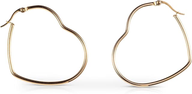 Detalle de Grandes boucles d’oreilles créoles Zavana en acier inoxydable plaqué or, forme cœur