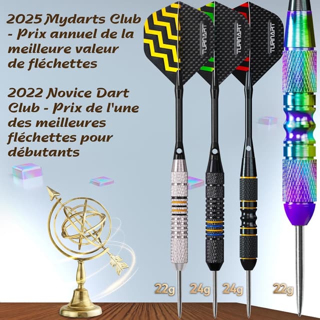 Detalle de Turnart lot de 12 fléchettes à pointe acier pour cible 22/24 g