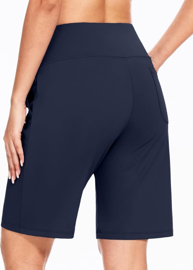 Detalle de Blouty Women's 9" Bermuda Long Shorts with Pockets, High-Waisted Lounge & Athletic Shorts