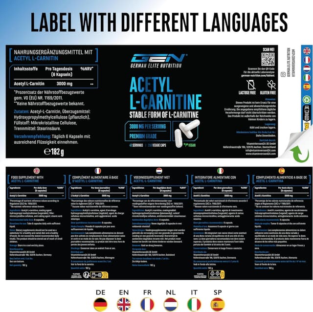 Thumbnail 6 de Acetyl-L-Carnitin 3000 mg, 250 vegane Kapseln 💊