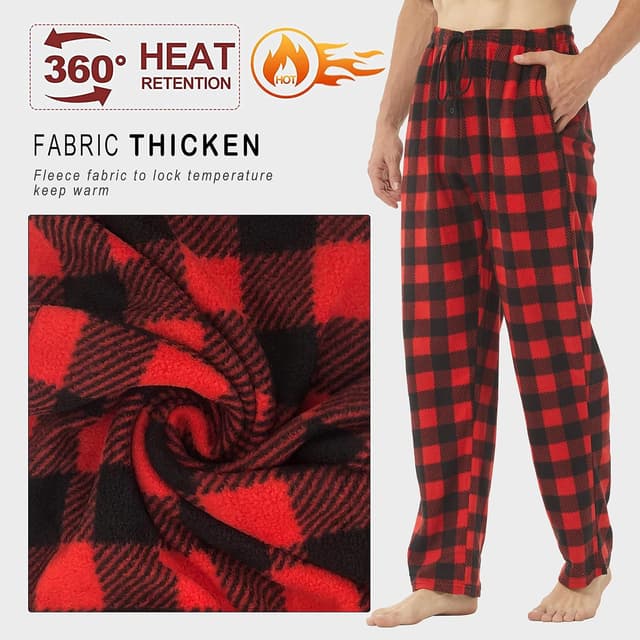 Detalle de YUSHOW 2er Pack Herren-Schlafanzughosen aus Fleece mit Kordelzug und Taschen (kariert, Winter)