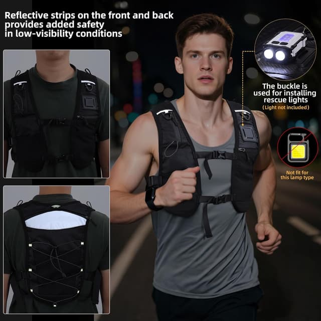Detalle 2 de PELLOR Running Vest with 8 Pockets – Lightweight Reflective Hydration Backpack for Trail, Marathon, Cycling & Hiking