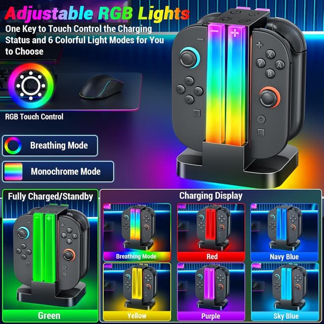 Detalle 2 de Wenocally Cargador Joy‑Con Switch 2 4 mandos 2h