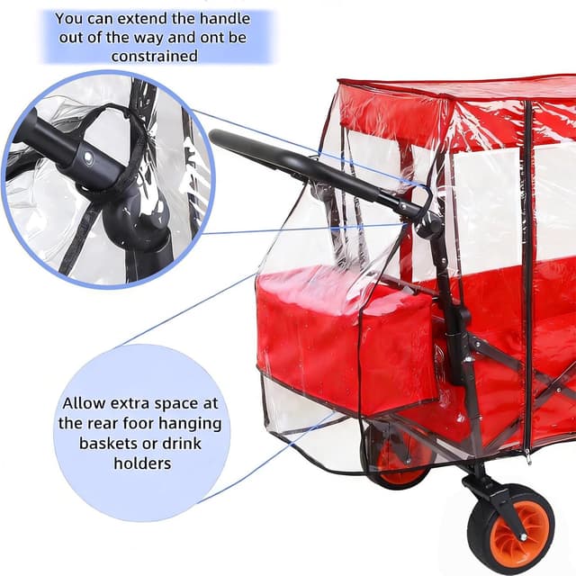 Detalle de Clear Folding Wagon Rain Cover – Waterproof, UV resistant EVA trolley cover (trolley and canopy not included)