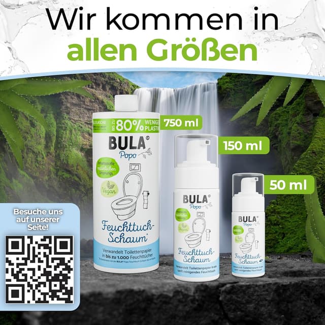 Detalle de BULA Popo Öko Glas Bundle – Feuchttuch-Schaum Starterset mit Glasflasche & Nachfüll-Flasche