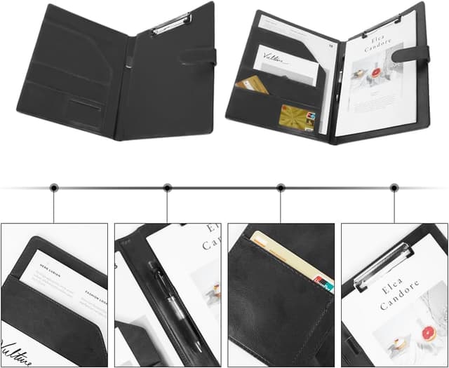 Detalle 2 de OFFCUP Porte documents A4 en cuir PU noir : conférencier avec fermoir magnétique et pochettes