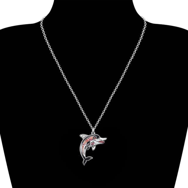 Detalle 2 de LONYOO Delphin Emaille-Halskette mit Anhänger aus Zinklegierung (50 cm + 7 cm) – Geschenk für Frauen & Mädchen