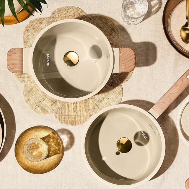 Detalle de CAROTE 1.6Qt & 3.0Qt Sauce Pan Sets with Lid Ceramic Nonstick (PFOA Free)