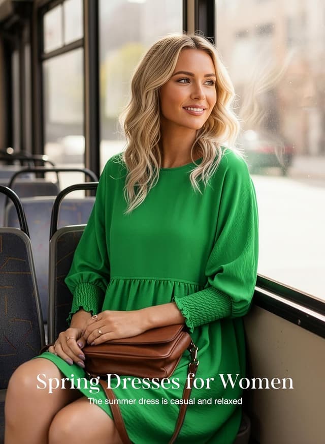 Detalle 2 de Dokotoo Women’s Casual Babydoll Tunic Dress with Empire Waist & Lantern Sleeves