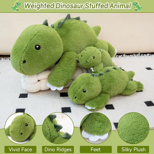 Detalle 2 de SQEQE Gewichteter Dinosaurier-Kuscheltier 60 cm – weiches Plüschkissen mit Druck