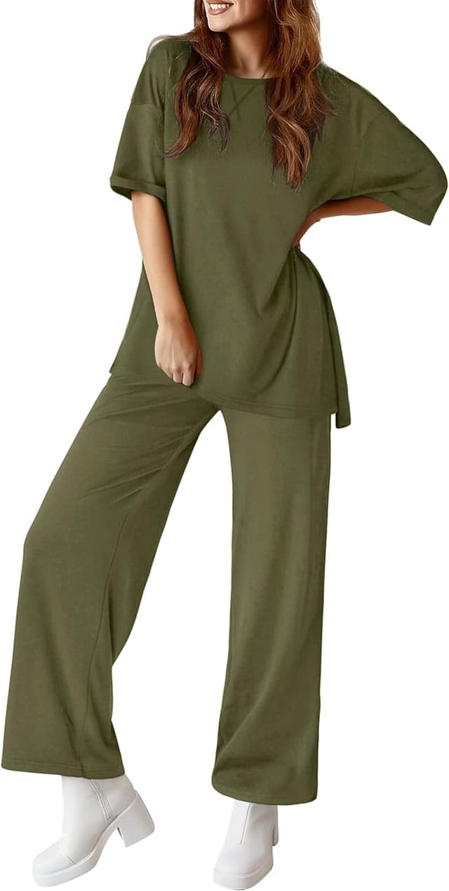 Detalle de Totatuit Two-Piece Lounge Set for Women: Short-Sleeve Oversized Tracksuit (Travel & Summer Wear)