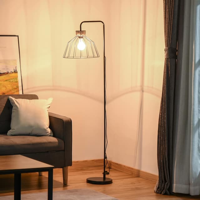 Detalle 2 de HOMCOM Lampadaire à pied design élégant en métal et rotin noir – 44 x 34 x 154 cm, base E27