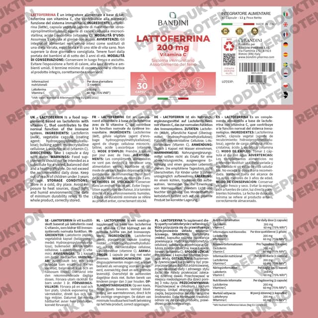 Detalle 1 de Lactoferrin Bandini 200 mg plus Vitamin C