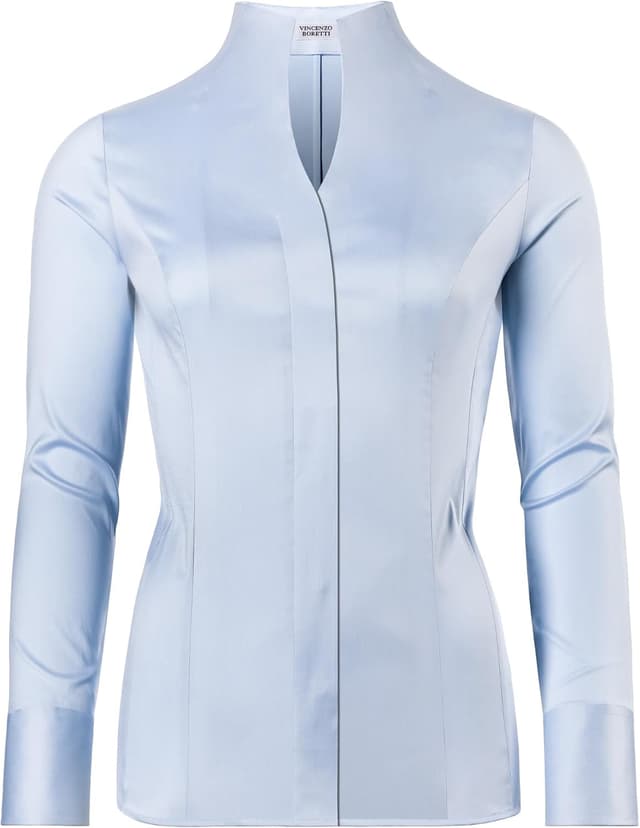 Detalle de Vincenzo Boretti chemisier slim-fit à élastique col calice, facile à repasser