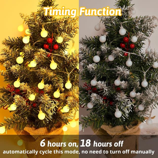 Detalle de FFZZKJ Kugel-Lichterkette mit Batterie, Timer und IP65 (Außen/Innen), 3 m, 20 warmweiße LEDs