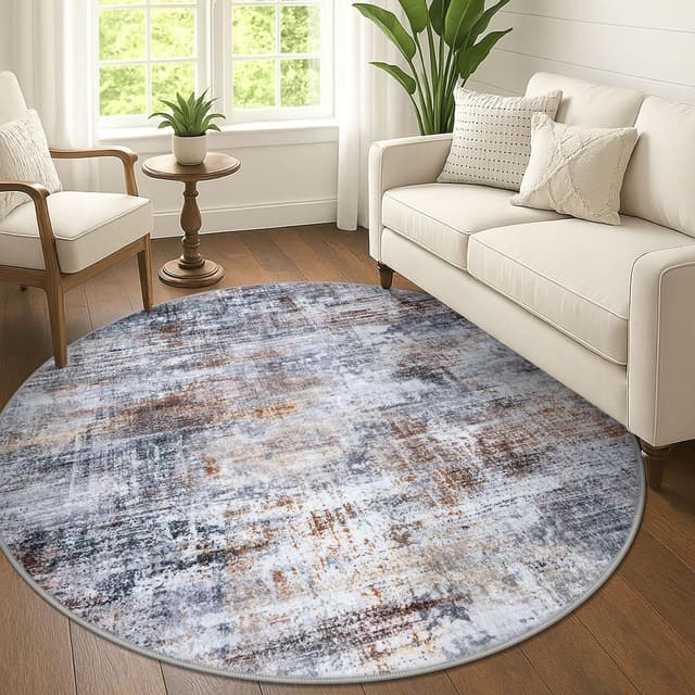 Detalle de IOHOUZE Abstract Round Area Rug (6 ft x 6 ft) Washable Round Carpet with Non-Slip Backing