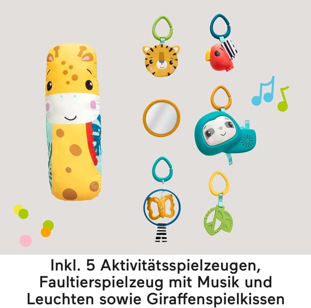 Detalle de Fisher-Price 3-in-1 Rainforest Spieldecke (HJW08) – Baby-Gym, Spielmatte & sensorisches Spiel