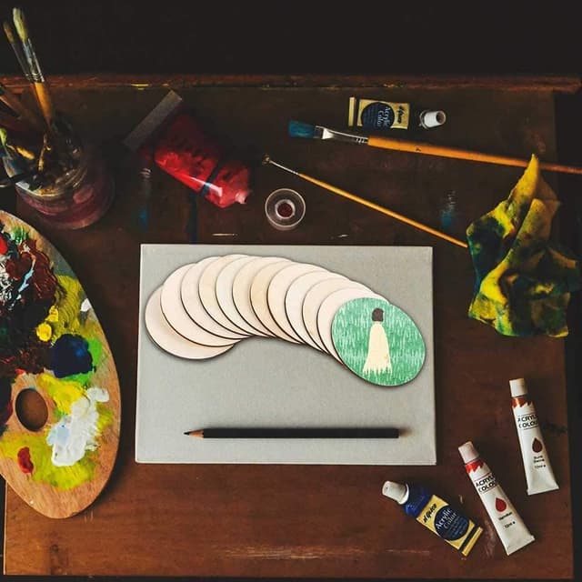 Detalle 2 de QincLing 18 runde Holzteller aus Pappelsperrholz (10 cm, 2 mm) zum Bemalen, Brandmalerei & Basteln