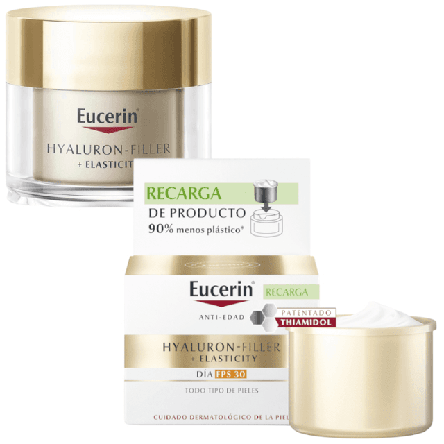Imagen de Eucerin Hyaluron‑Filler Elasticity Crema Día SPF30 50 ml + Recarga 50 ml 🧴 en OfertitasTOP