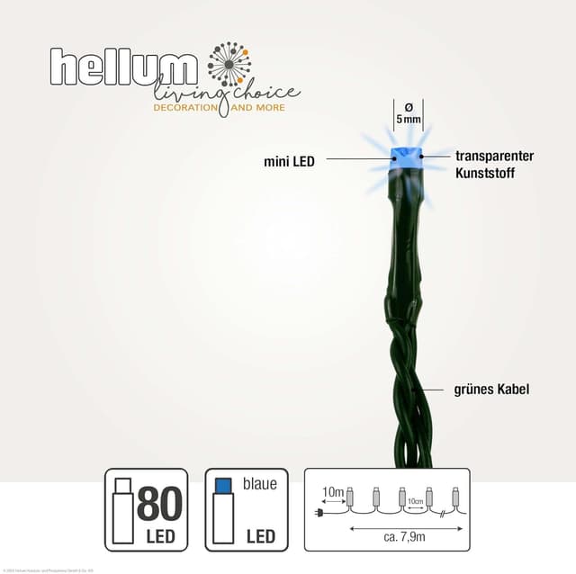 Detalle 2 de Hellum luci fiabesche da esterno con 80 LED, timer sulla spina e cavo 7,9 m