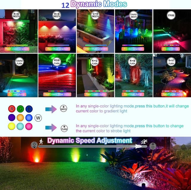 Detalle de CLV 6-in-1 Solar RGB Spotlights (IP66) for Garden, Remote Control Colour-Changing LED Spots