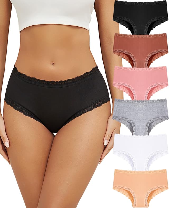 Detalle de ALL OF ME Mutande donna cotone brasiliana con pizzo, slip mezza vita alta – set da 6 (S–XXL)