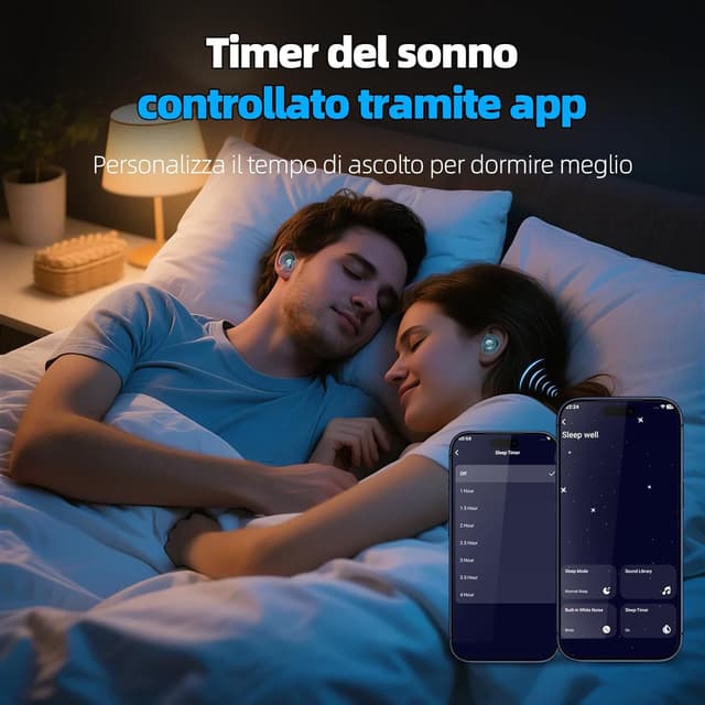 Detalle de Cuffie Bluetooth per dormire sul fianco con custodia LED e 2 modalità sleep (auricolari mini) — supporto sleep & white noise
