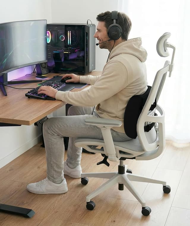 Detalle de Everlasting Comfort Lendenwirbelstütze mit Memory-Foam-Kissen – Schwarz für Büro, Stuhl & Auto