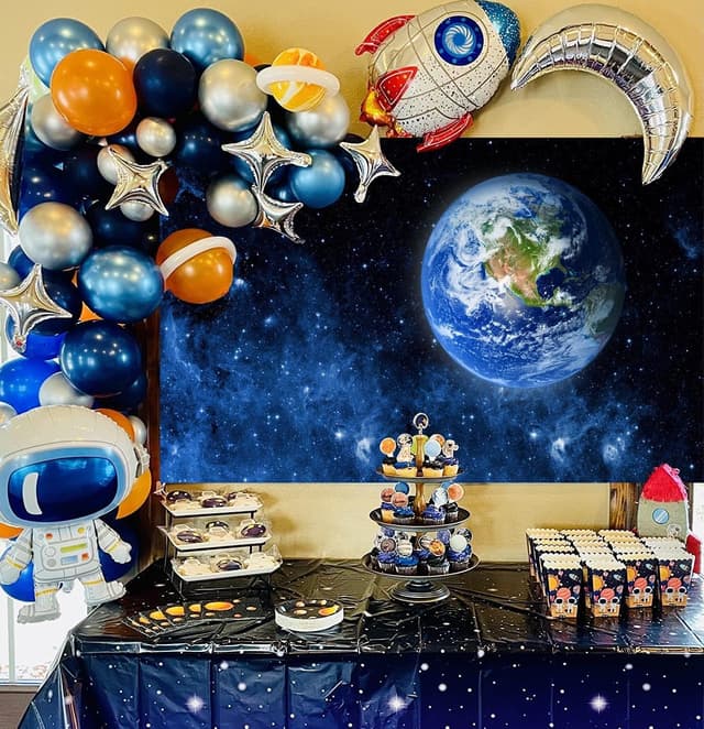 Detalle de CORFOTO 7x5ft Space Universe Earth Halo Backdrop Fabric for Photo Booth & Party Photography