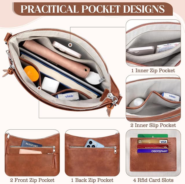 Detalle 2 de LUROON women’s crossbody bag with adjustable wide straps (PU leather, medium size)