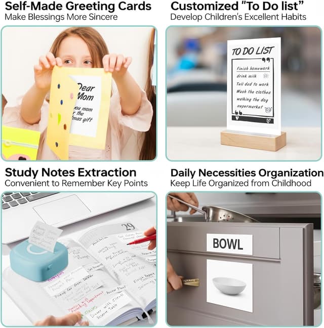 Detalle de Cabaro Mini Drucker für Aufkleber & Fotodruck per Bluetooth (Thermoprinter, 3 Rollen)