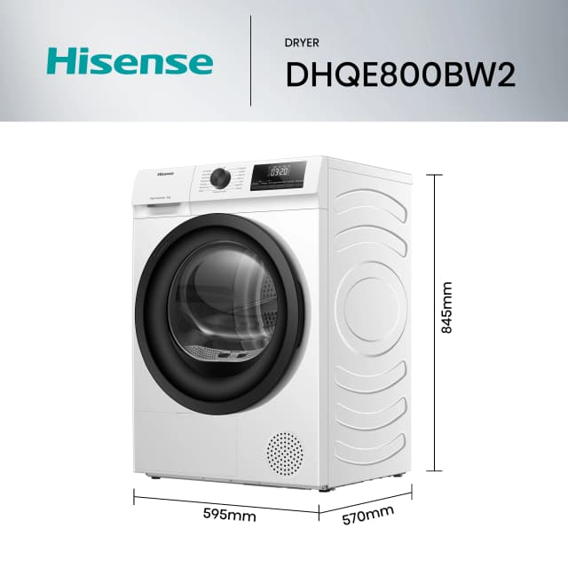 Detalle de Hisense DHQE800BW2 secadora 8 kg
