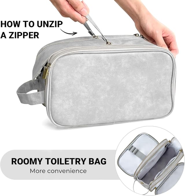 Detalle de Elviros Water-Resistant PU Leather Toiletry Bag for Men (Large) – Travel Wash, Shaving & Wet/Dry Organiser