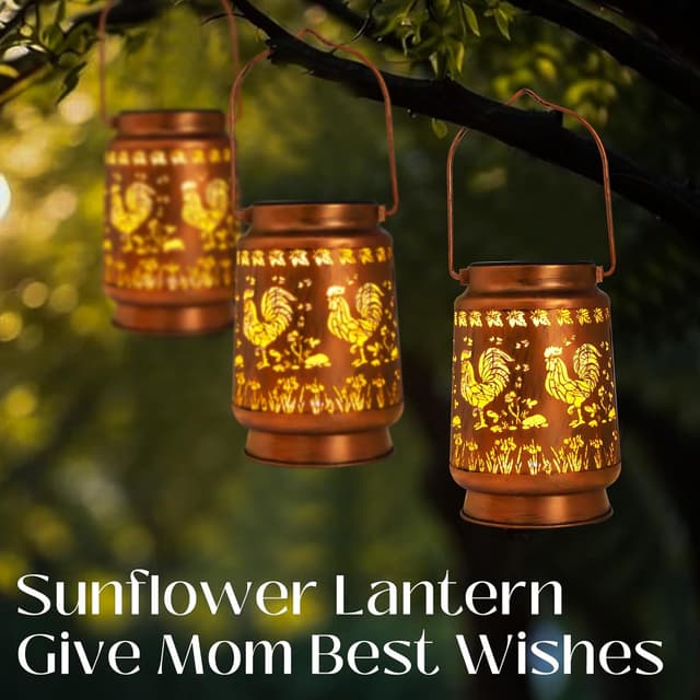 Detalle de Solar Rooster Lanterns Outdoor Garden Decor – Waterproof Hanging Metal LED Solar Light for Patio, Yard & Gifts