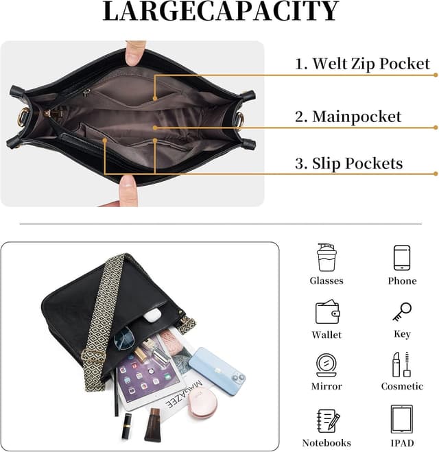 Detalle de ZOUIQSS Women’s Crossbody Leather Shoulder Bag with Adjustable Strap