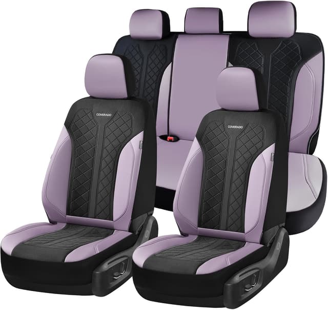 Detalle de Coverado Leather Seat Covers Full Set for 5 Seats (Purple) — Waterproof PU Leather with Breathable Mesh