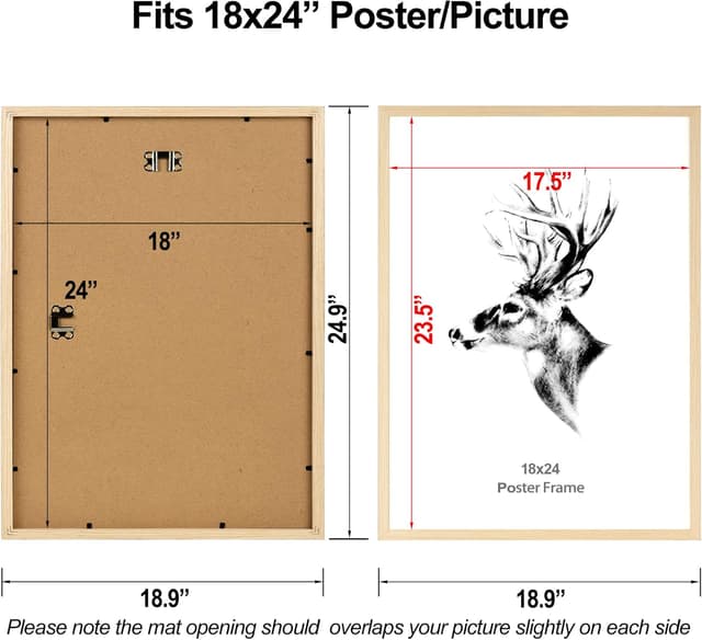 Detalle 2 de Yaetm 18x24 Poster Frame Set of 4 (Natural Solid Oak Wood) with Plexiglass Front