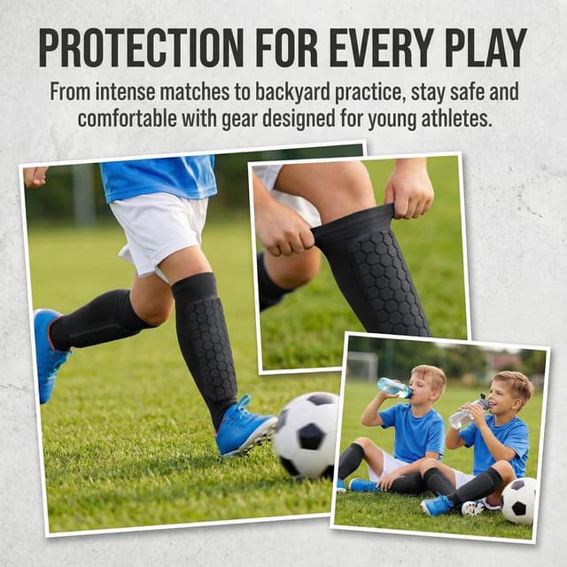 Detalle 2 de Yootiko Schienbeinschoner für Jungen und Mädchen (EVA-Wabenpolsterung, Anti-Rutsch-Silikonband)