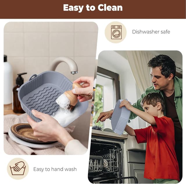 Detalle de Diboniur Teglia per friggitrice ad aria 5-8L con 2 tappetini in silicone (nero e grigio), per airfryer, microonde e forno