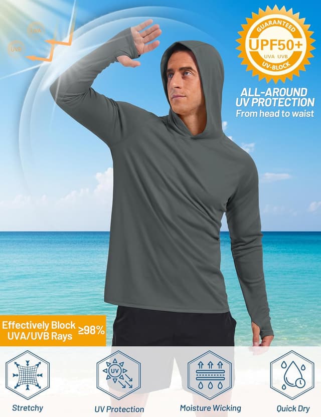 Detalle de TACVASEN Men’s UPF 50+ Sun Protection Long Sleeve Hoodie T-Shirt